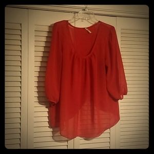 Red sheer top